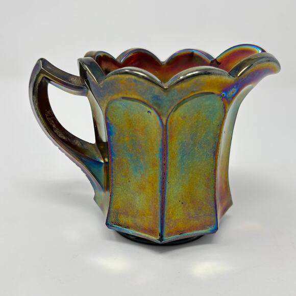 Antique Imperial Glassworks Flute Amethyst Carnival Glass Creamer Unmarked READ - Picture 1 of 9